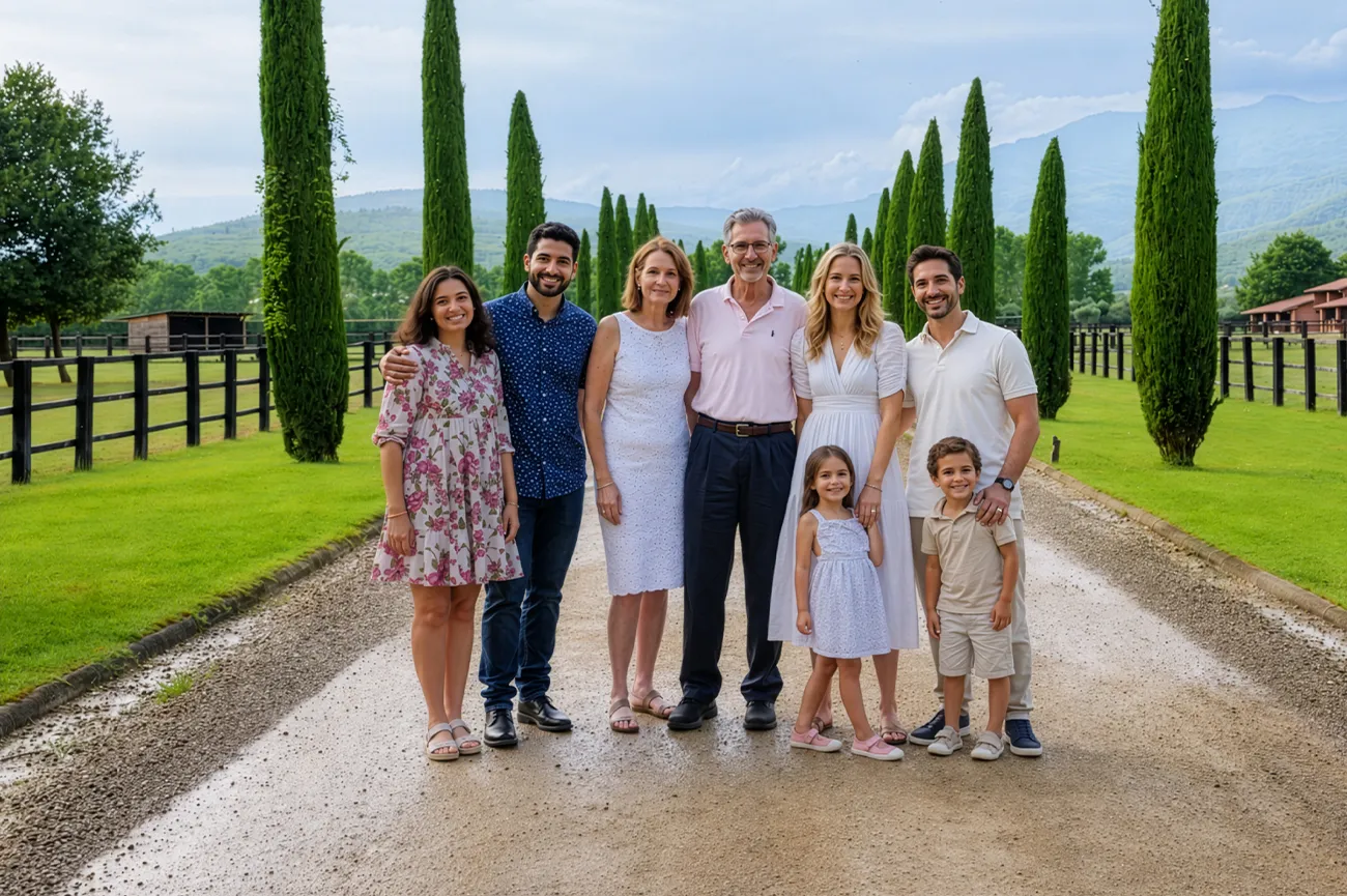 Foto di famiglia nella campagna toscana