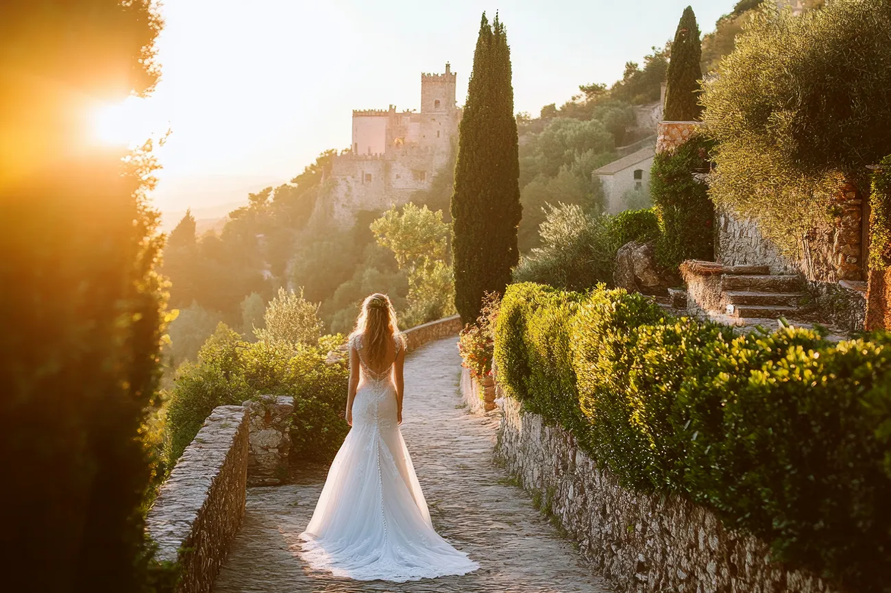 foto sposa al tramonto in una location in toscana