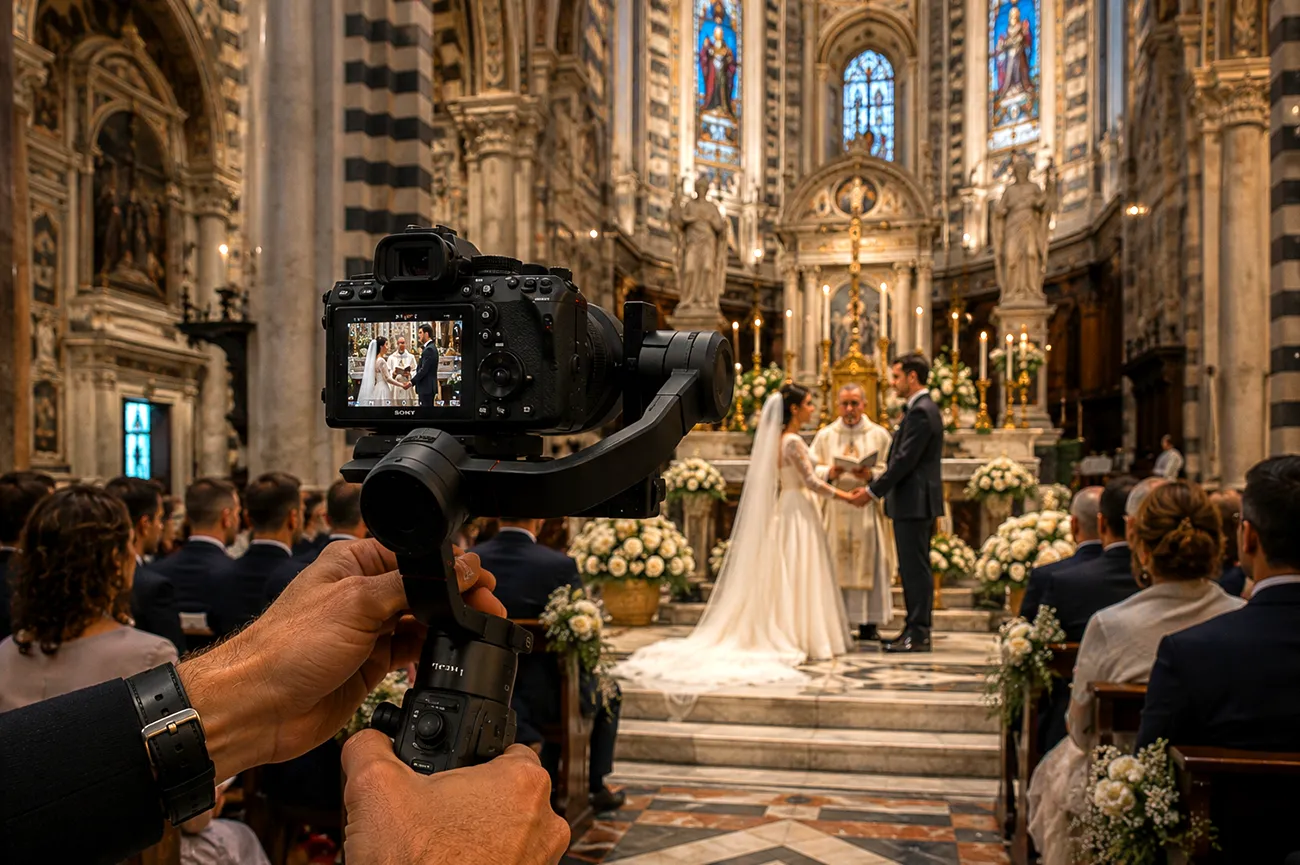 Videomaker matrimonio in Toscana durante una cerimonia in villa