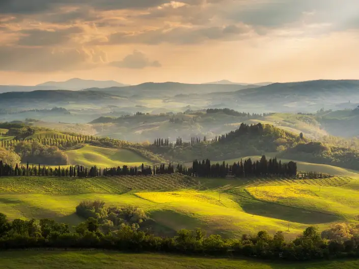 Fotografia di paesaggio in Val d'Orcia durante un tour fotografico in Toscana